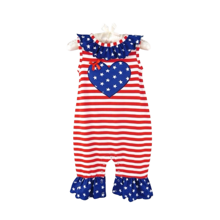 Ann Loren - July 4th Patriotic Heart Romper: 6-12M, 12-18M