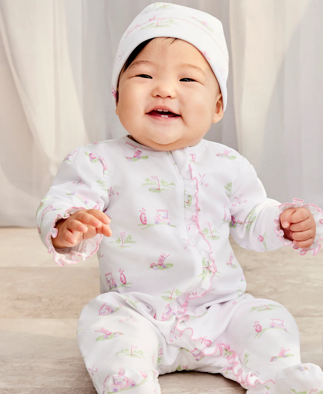 Fairway Foursome Ruffled Zipper Footie: NB