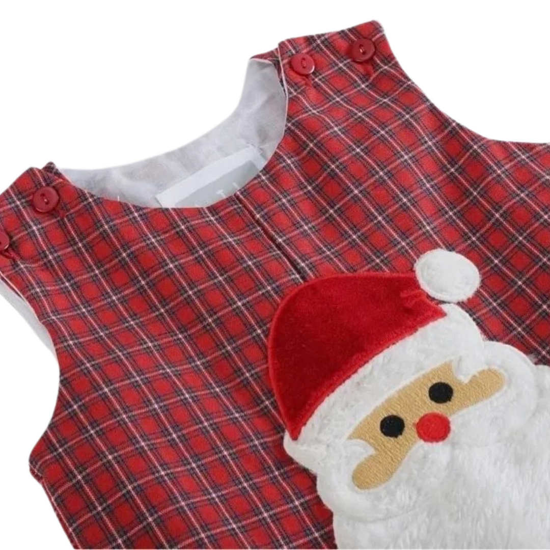 Boys Red Fuzzy Santa Overalls: 12-18M