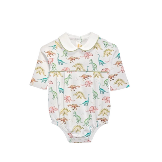 Baby Club Chic Dinos Bubble Romper with Round Collar - Baby Club Chic