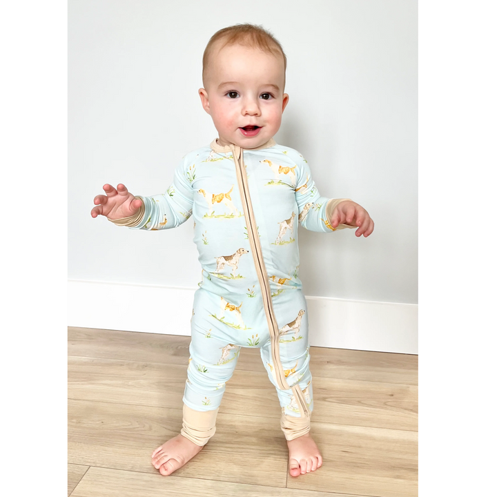 Hunt Dog Bamboo Zipped Onesie: NB, 0-3M, 12-18M