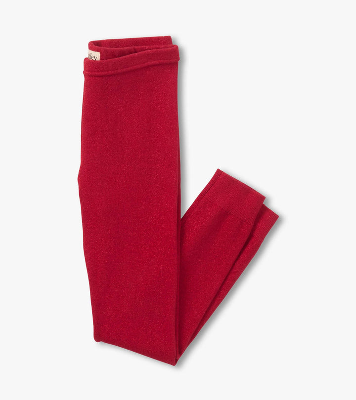 Girls Red Shimmer Knit Leggings