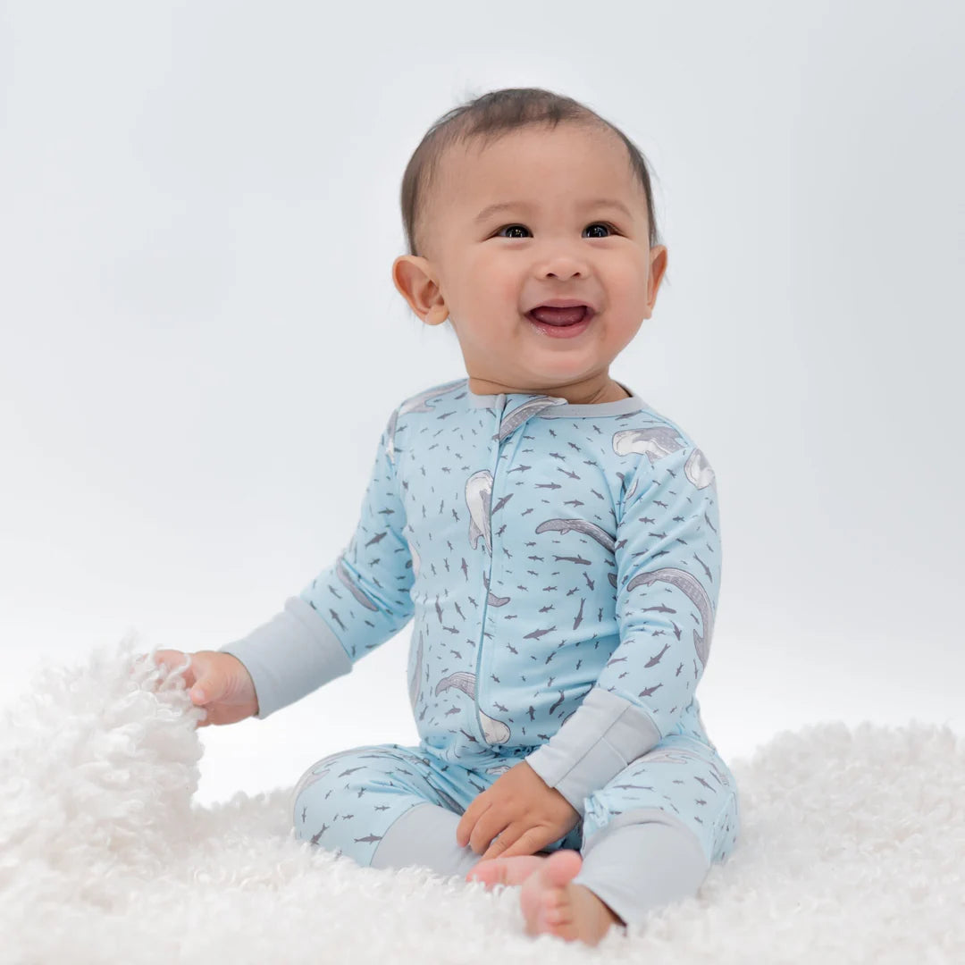 Sweet 𝓑𝓪𝓶𝓫𝓸𝓸 Infant Boys Swirling Sharks Convertible Romper: NB, 0-3M, 18-24M