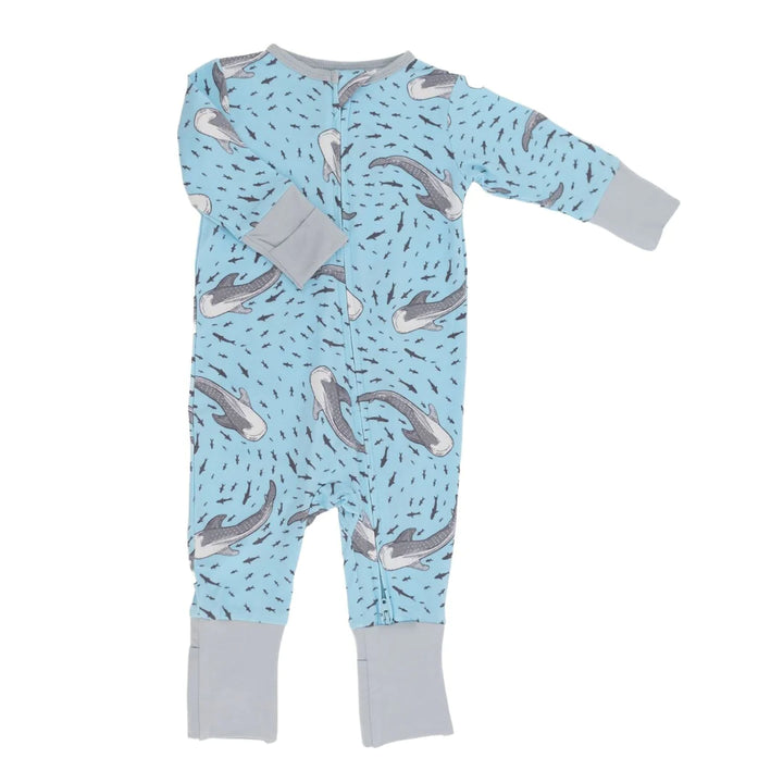 Sweet 𝓑𝓪𝓶𝓫𝓸𝓸 Infant Boys Swirling Sharks Convertible Romper: NB, 0-3M, 18-24M