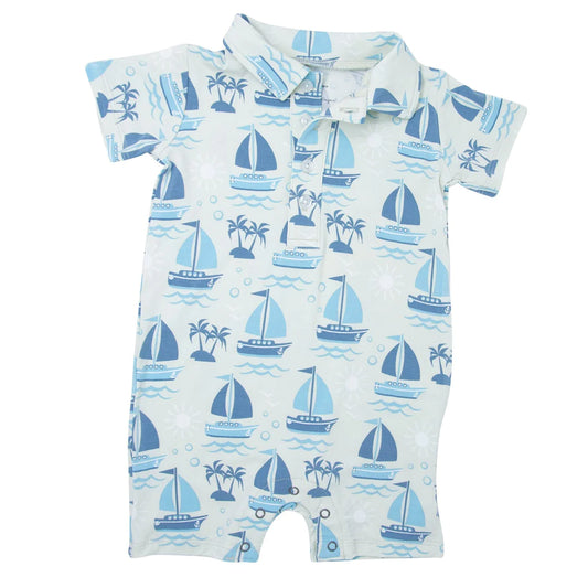Sweet 𝓑𝓪𝓶𝓫𝓸𝓸 Sailboats Infant Boys Polo Romper