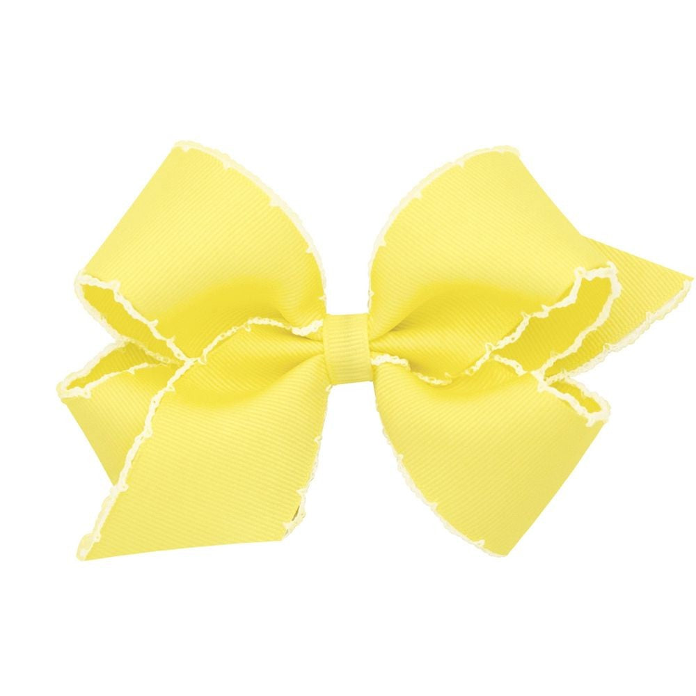 Medium Moonstitch Grosgrain Hair Bow with Contrasting Wrap - Yellow w/ White