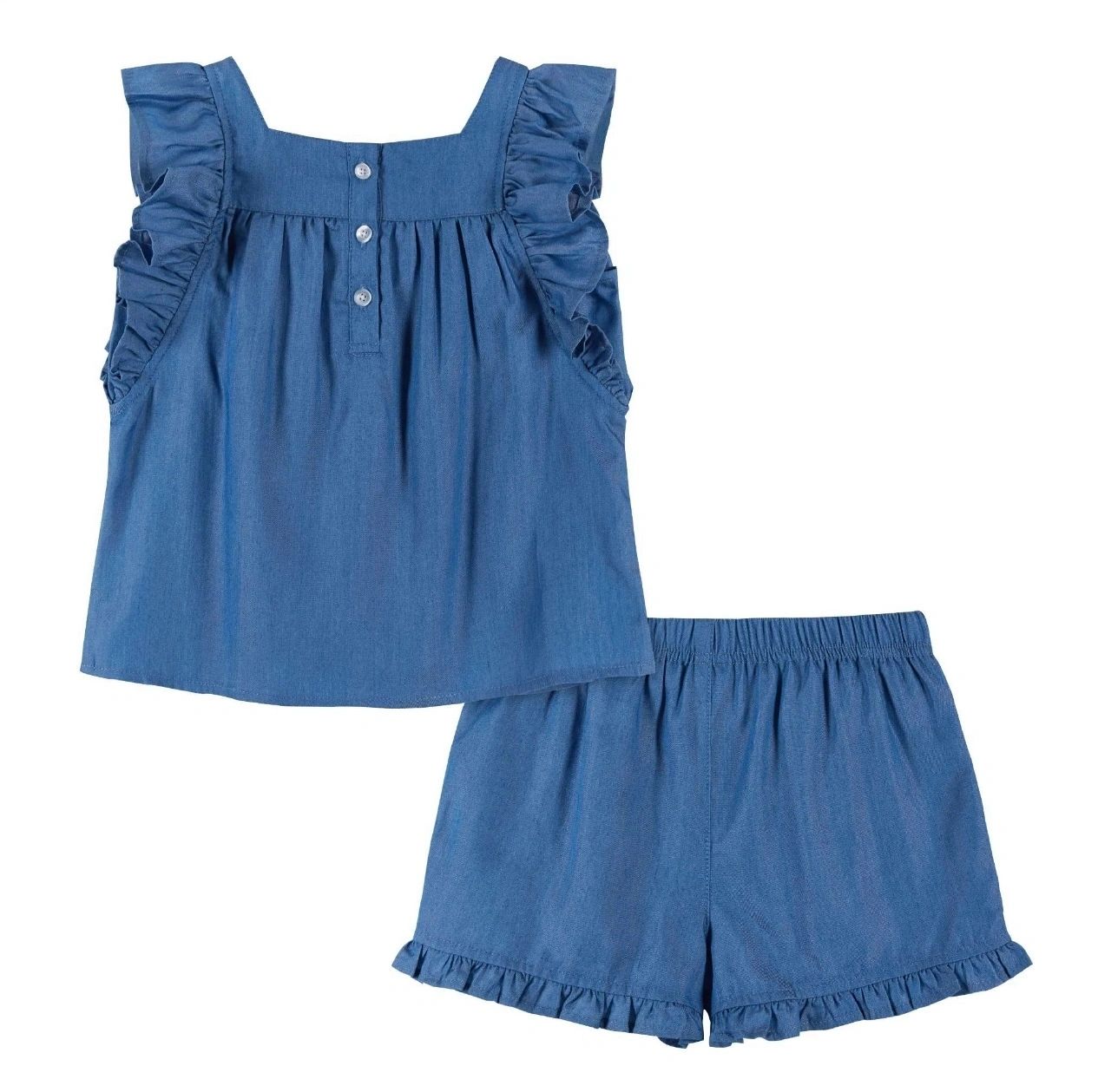 Andy & Evan Two-Piece Ruffle Top & Short Set Blue: 6/6X