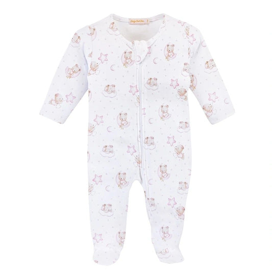 Baby Club Chic Sleep Tight Bear (Pink) Zipped Footie - Pima Cotton