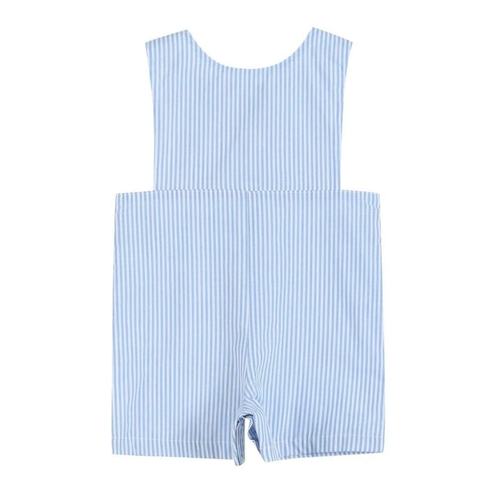 Light Blue Striped Car Smocked Romper Shortalls 3-6M