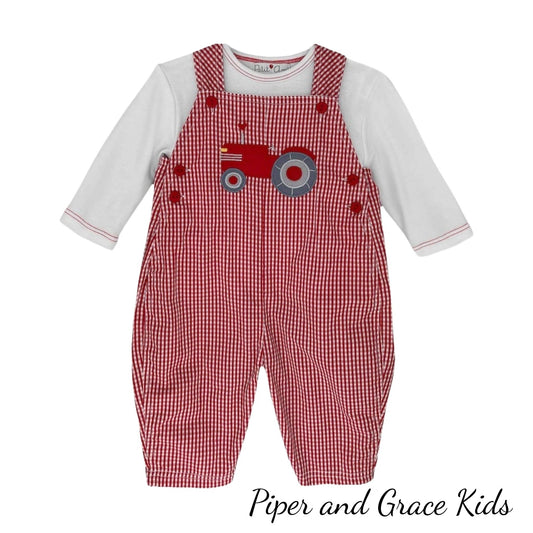 Petit Ami Tractor with Heart Valentine Coverall & Shirt: 3M,6M,12M,24M