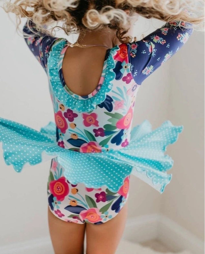 Pink Teal Floral Leotard