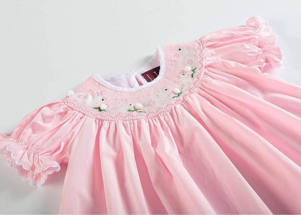 Light Pink Easter Bunny Smocked Bishop Dress: 6-12M, 5