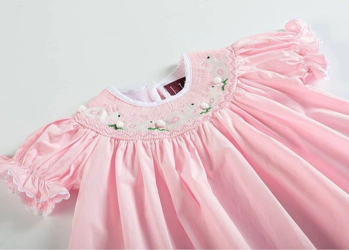 Light Pink Easter Bunny Smocked Bishop Dress: 6-12M, 5