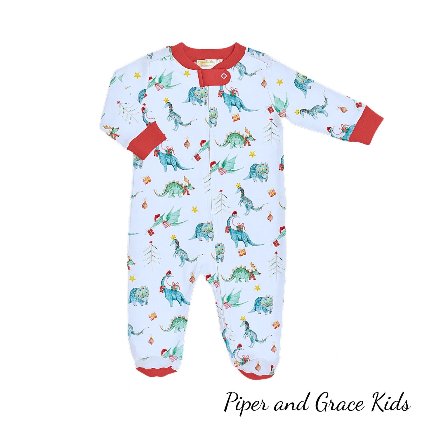 Baby Club Chic Jurassic Dinosaur Christmas Zipped Footie - Pima Cotton