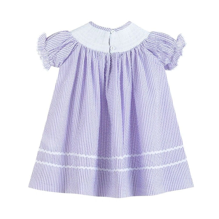 Lavender Seersucker Bunny Smocked Bishop Dress