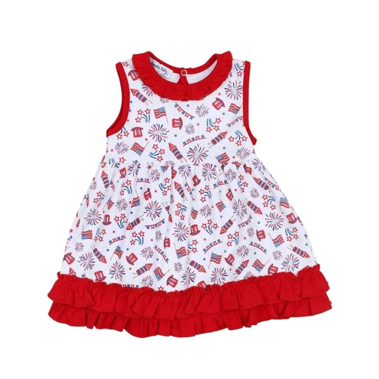 Red, White and Blue Girls Patriotic July 4th 𝓟𝓲𝓶𝓪 𝓒𝓸𝓽𝓽𝓸𝓷 Toddler Dress