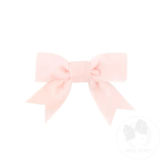 Wee Ones Mini Velvet Two-Loop Bow with Fancy Cut Tail Light Pink