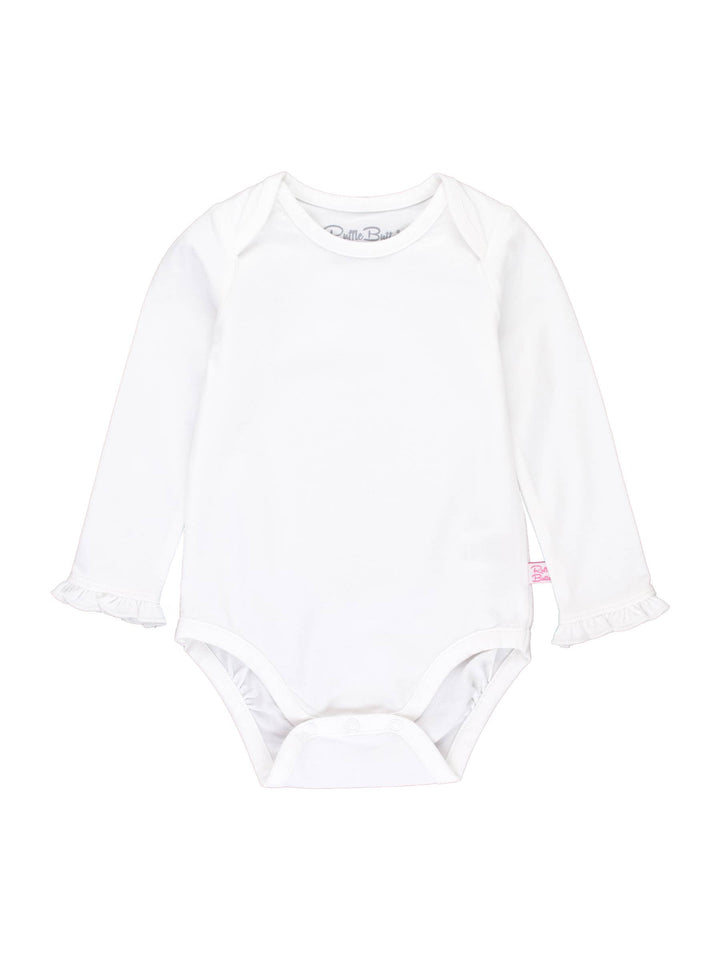 Girls White Knit Long Sleeve Ruffle Bodysuit