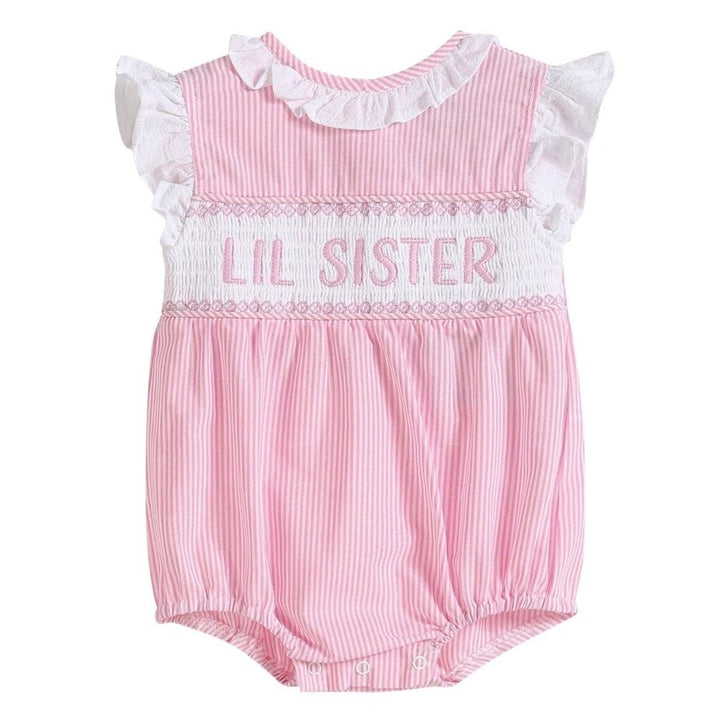 Pink Striped Lil Sister Smocked Infant Romper 18-24M, 2T