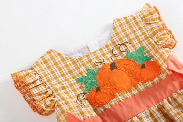 Orange Gingham Pumpkin Bubble Romper: 6-12M