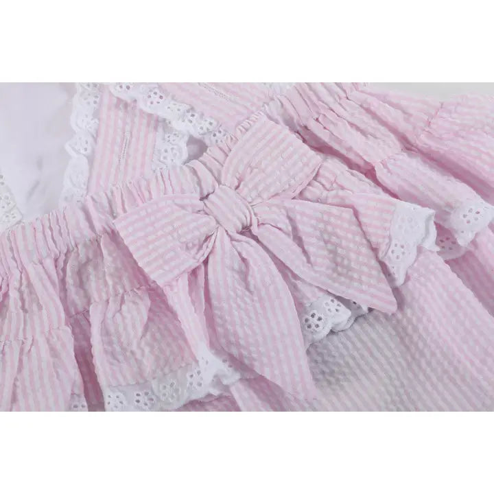 Bunny Ruffle Romper | Pink Seersucker