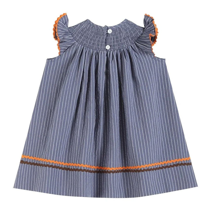 Blue-Gray Smocked Turkey and PumpkinsThanksgiving Dress: 4T, 5, 6