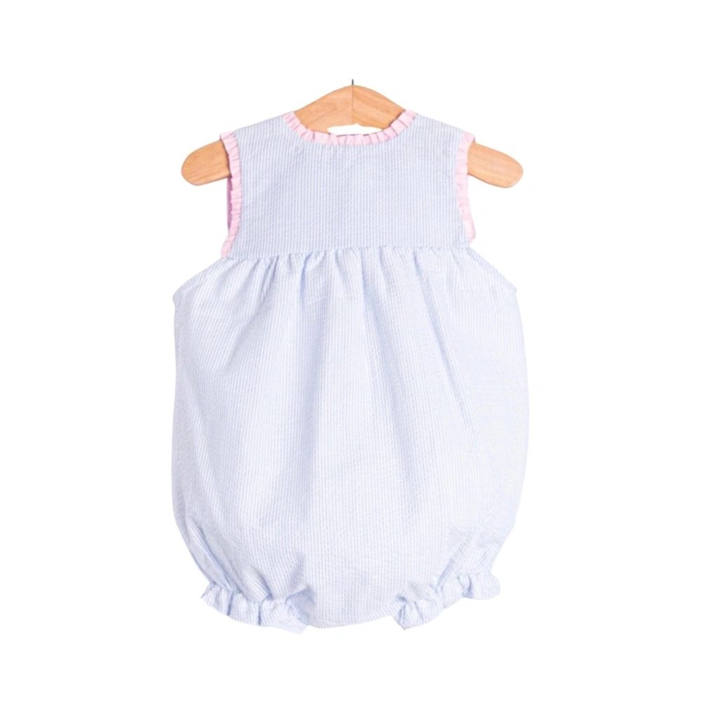 Blue and Pink Girls Seersucker Bubble Romper