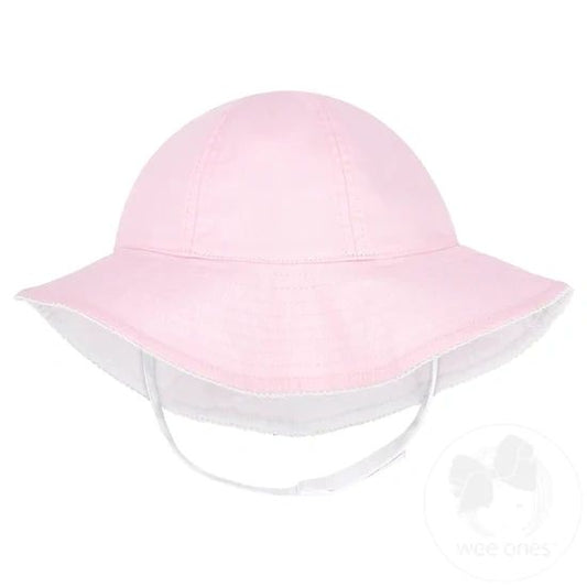 Girls Reversible Moonstitch Brim Pink Sunhat (Add-A-Bow)