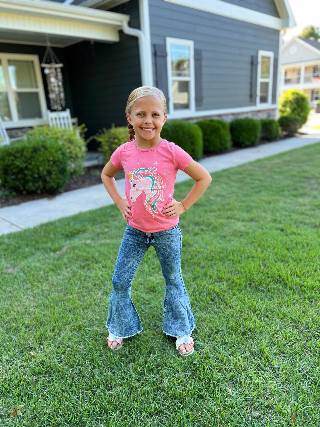 Girls Stonewashed Flare Denim Jeans: 4T, 6/7