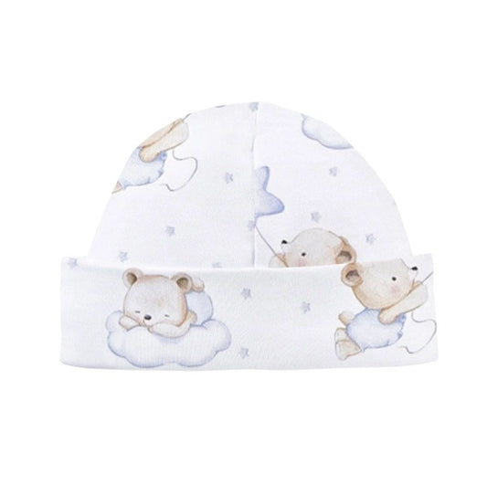 Baby Club Chic Sleep Tight Bear (Blue) Round Hat - Pima Cotton