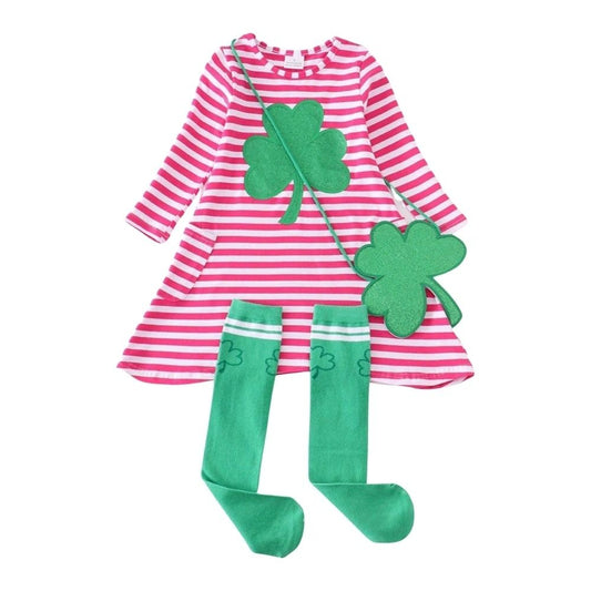 St. Patrick’s Shamrock Sparkle and Pink Stripes Dress - 3 pc Set: 5