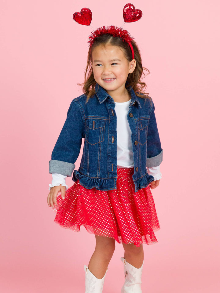 RuffleButts + RuggedButts - Girls Medium Wash Ruffle Denim Jacket