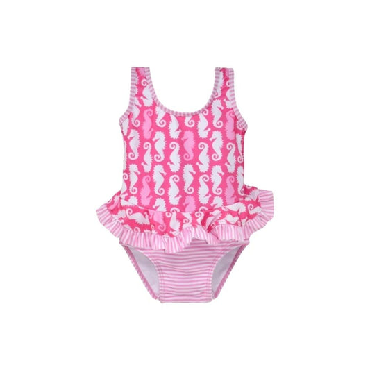 Pink Seahorse Infant Ruffle Swimsuit