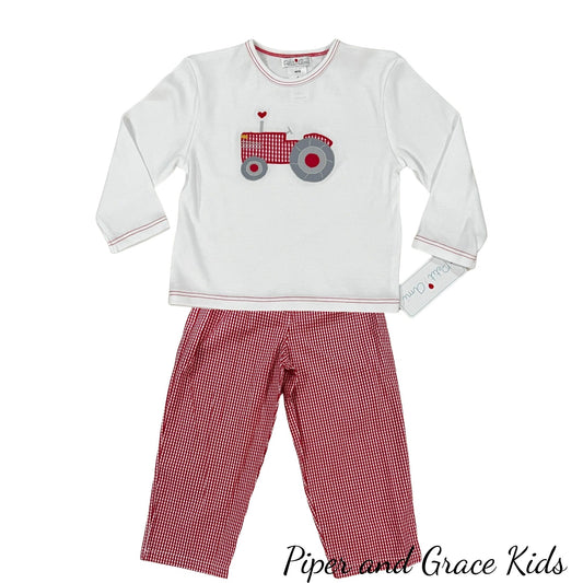 Petit Ami Tractor with Heart Valentine Pant Set 2T, 3T, 4T