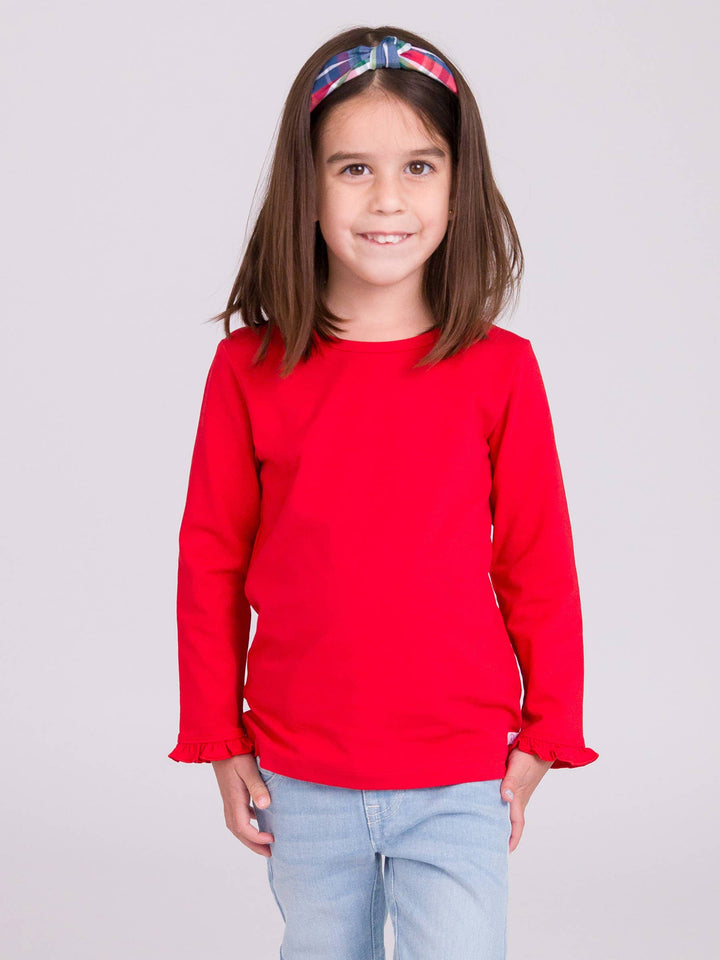 Girls Red Knit Long Sleeve Ruffle Sleeve Top