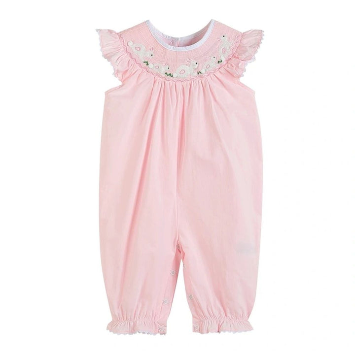 Light Pink Easter Bunny Smocked Playsuit: 18-24M