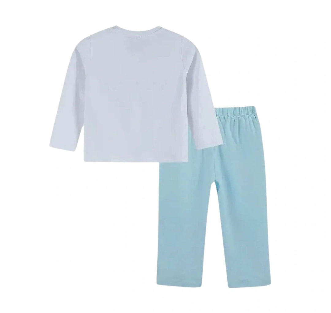 White Santa Smocked Shirt and Blue Pants Set