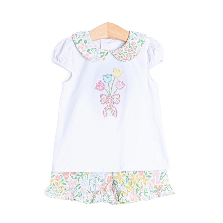 Bouquet Applique Ruffle Short Set: 4T