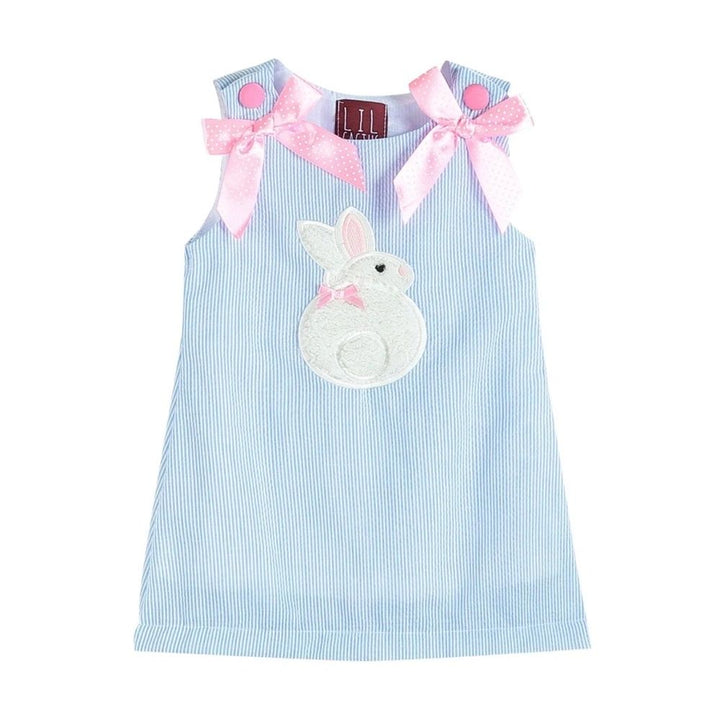 Seersucker Fuzzy Easter Bunny Dress: 3-6M