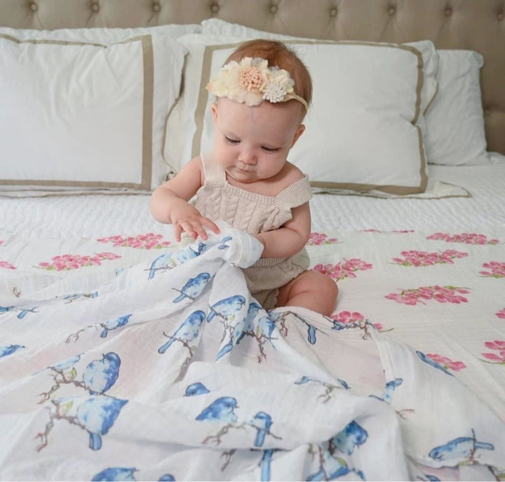 Bluebird of Happiness Baby Muslin Swaddle Blanket