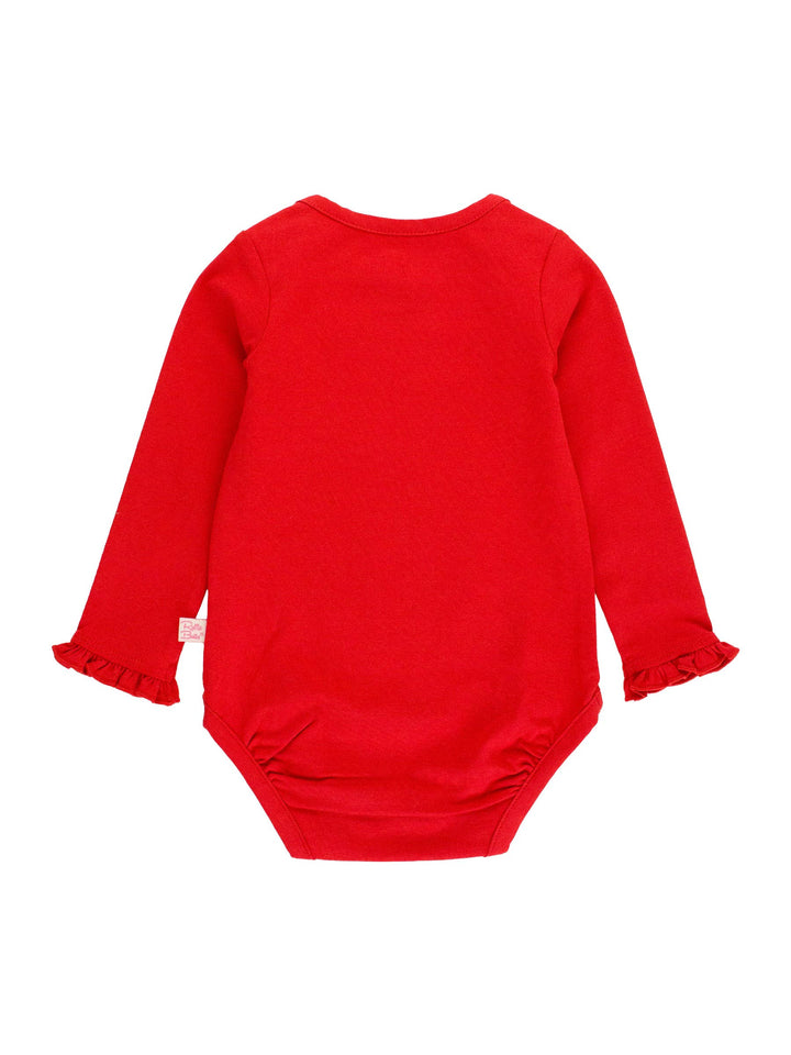 Girls Red Knit Long Sleeve Ruffle Bodysuit