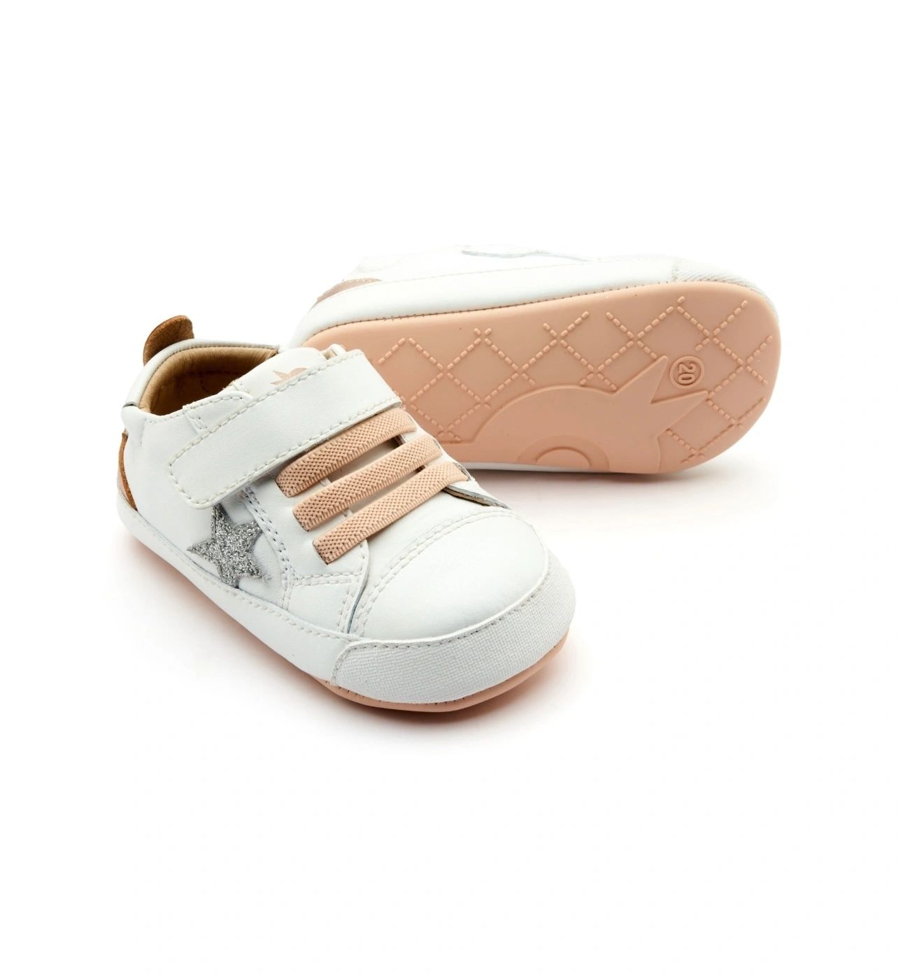 Oldsoles Platinum Bub Baby Star Girls Soft Sole Sneakers Tennis Shoes - SNOW / COPPER / GLAM ARGENT / COPPER SOLE