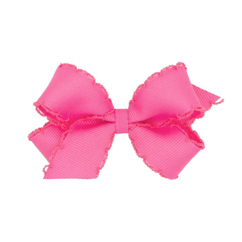 Mini Grosgrain Hair Bow with Matching Moonstitch Edge - Hot Pink