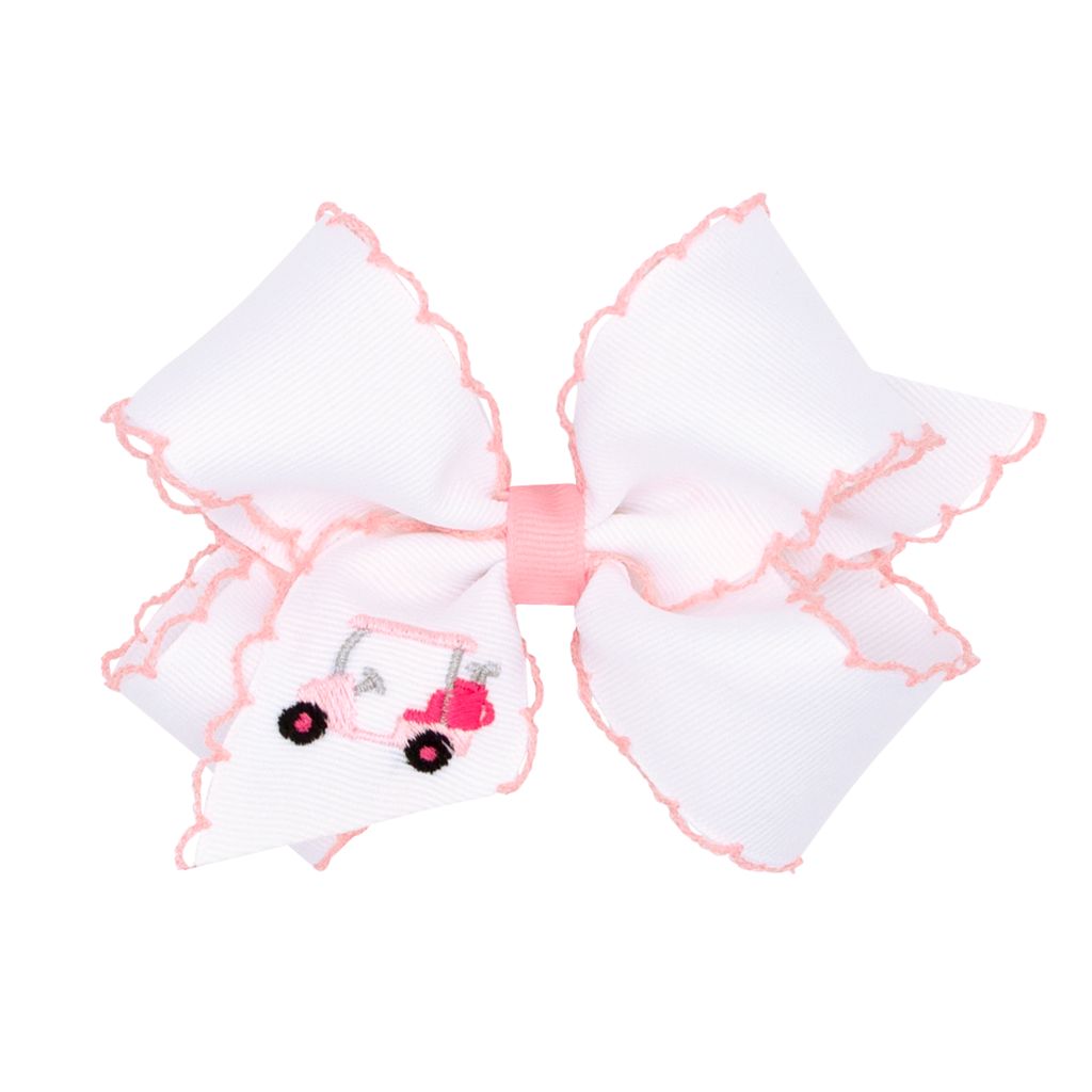 Medium Golf Clubs Embroidered Moonstitch Edge Hair Bow - Golf
