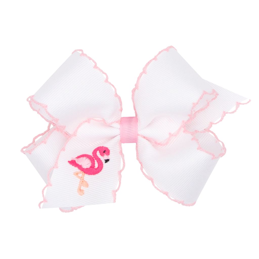 Medium White Grosgrain with Pink Moonstitch - Flamingo