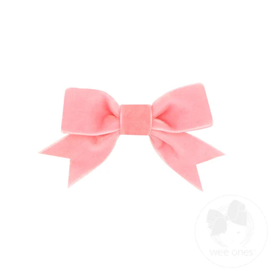 Wee Ones Mini Velvet Two-Loop Bow with Fancy Cut Tail Light Pink