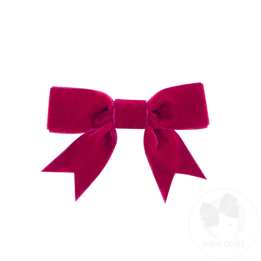 WeeOnes Mini Velvet Two-Loop Bow with Fancy Cut Tail - Forest Green or Cardinal