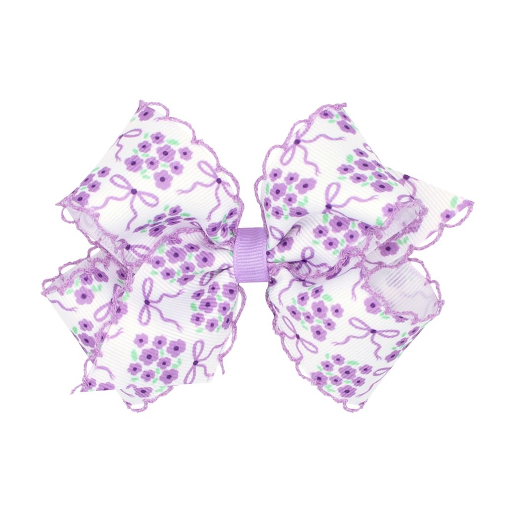 Medium Moonstitch Hair Bow in Light Orchid Bow and Flower Print