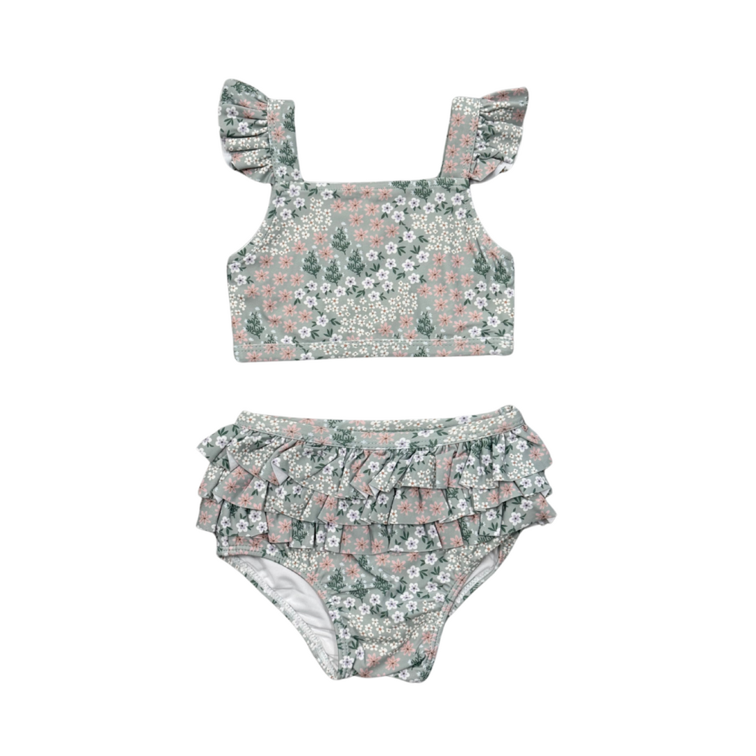 Baby and Toddler Girls Two-Piece Swimsuit | Aqua Grey Floral